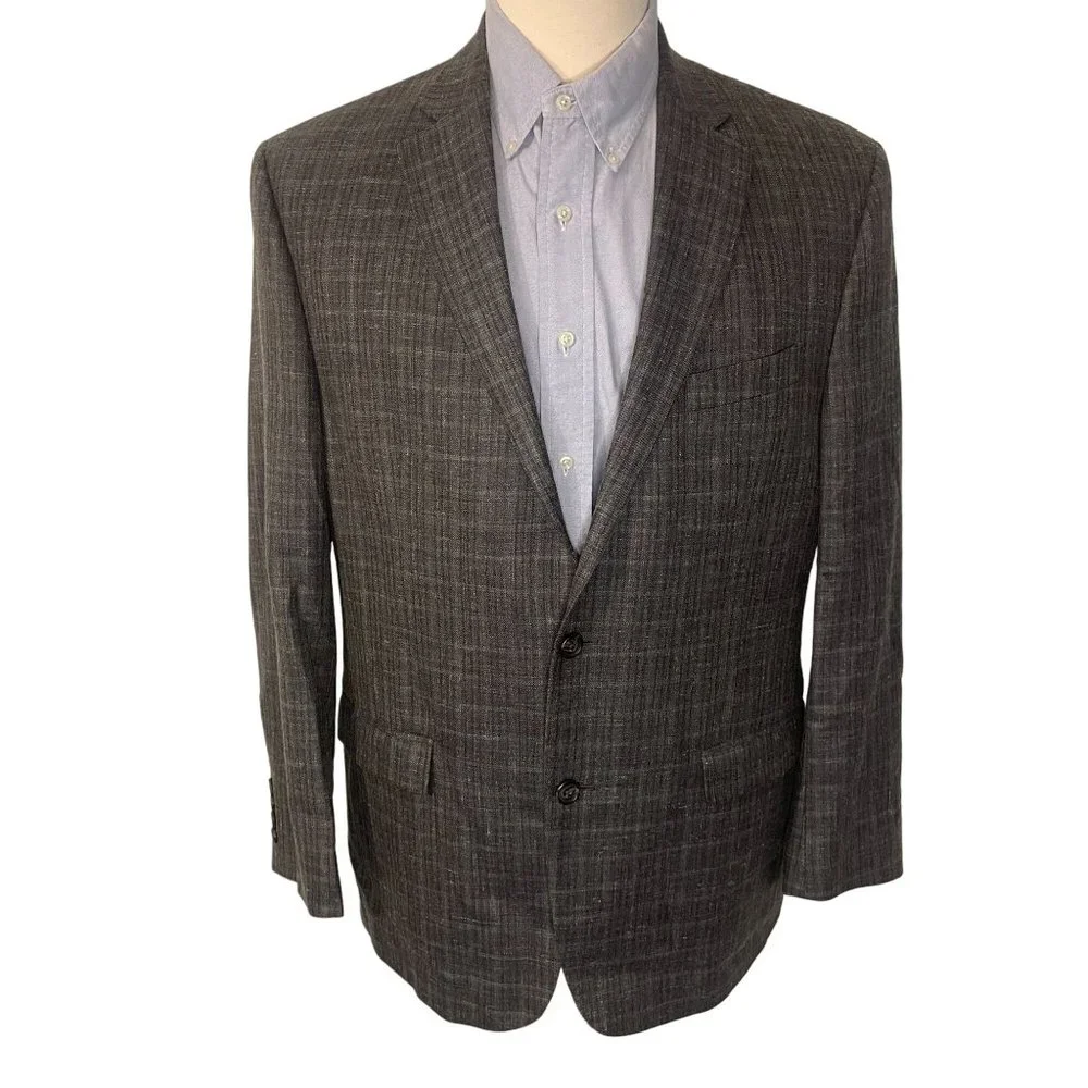 Vintage Lauren Ralph Lauren Designer Wool Silk Linen Blend Sportcoat 44R Brown